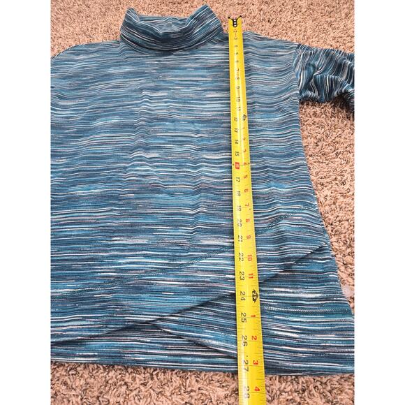 T by Talbots Funnel Neck Pullover Blue Striped Sweater Size L Cozy Cute Gorpcore - Picture 5 of 7